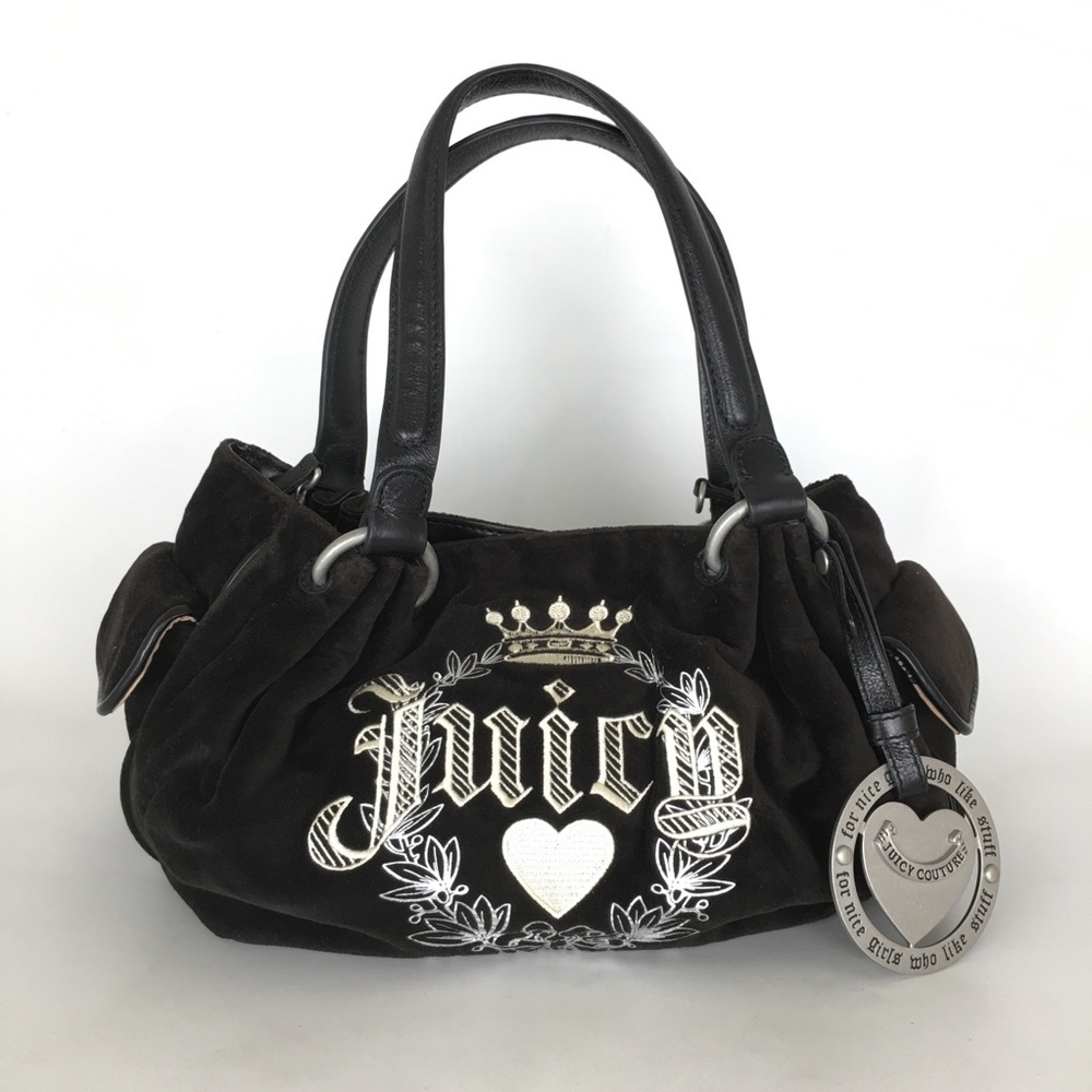 Y2K Vintage Juicy Couture Rare Black Velour Hobo Handbag Shoulder Bag 2000’s